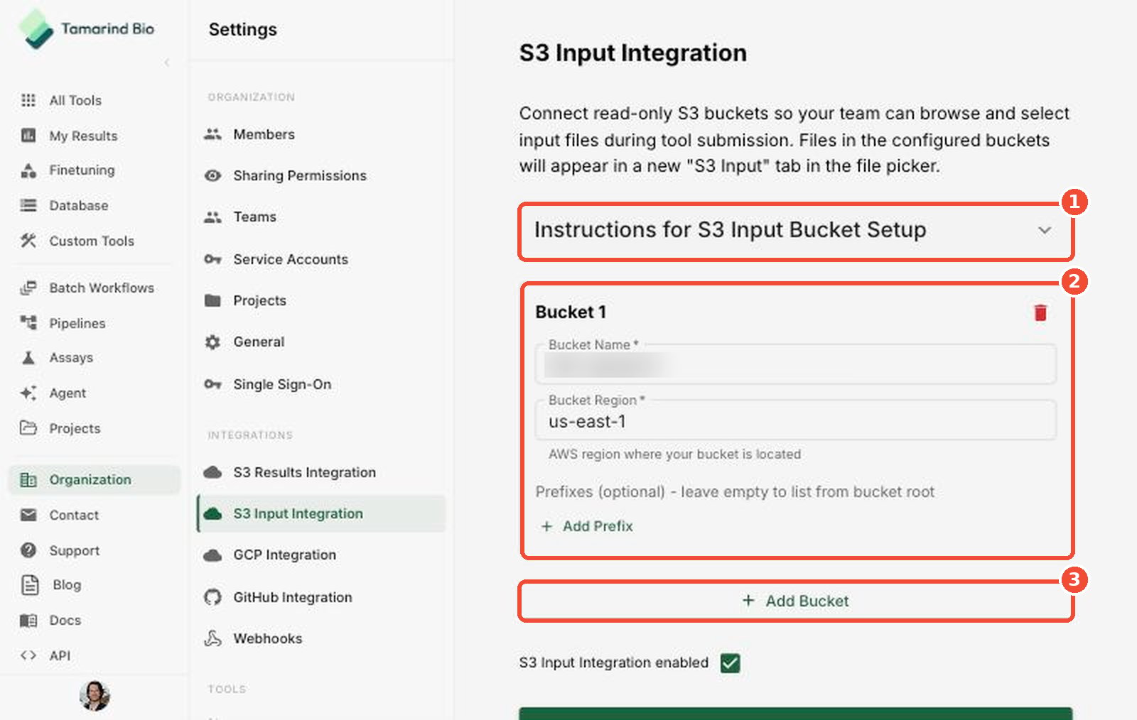 S3 Input Integration page