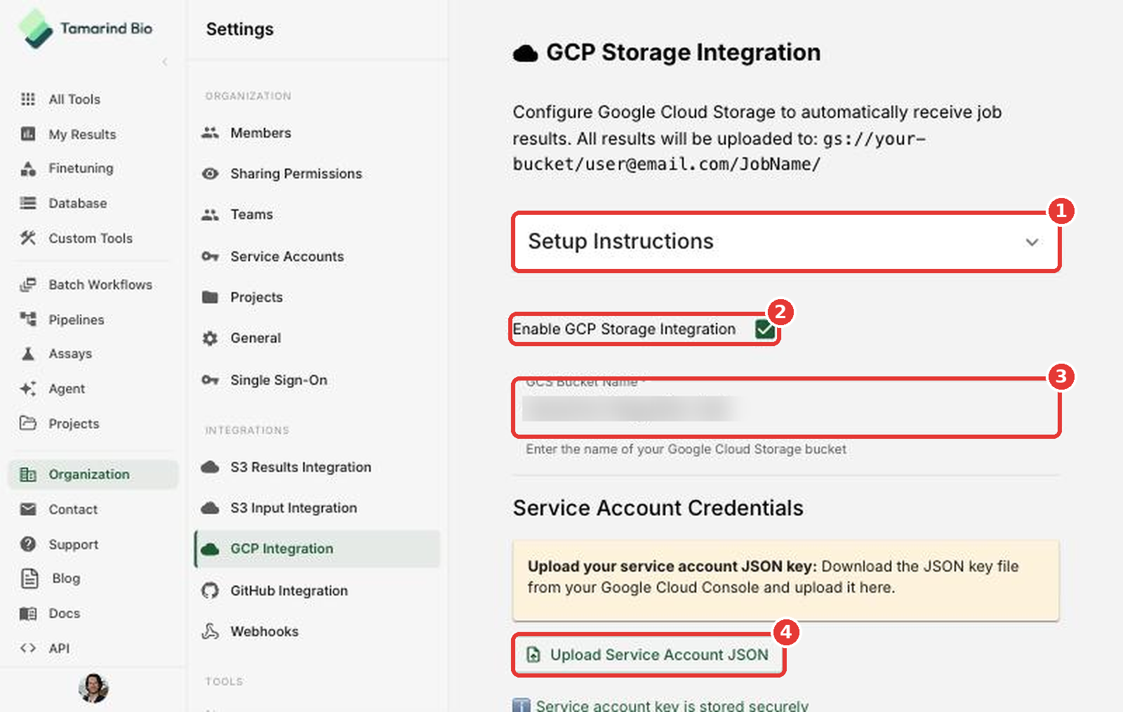GCP Integration page