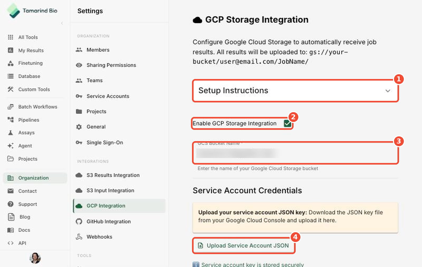 GCP Integration page