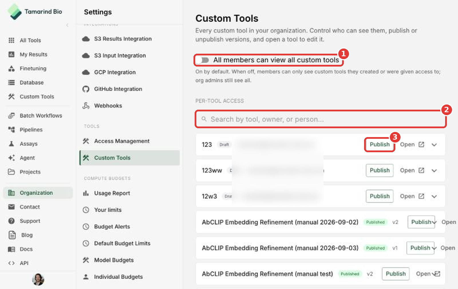 Custom Tools page