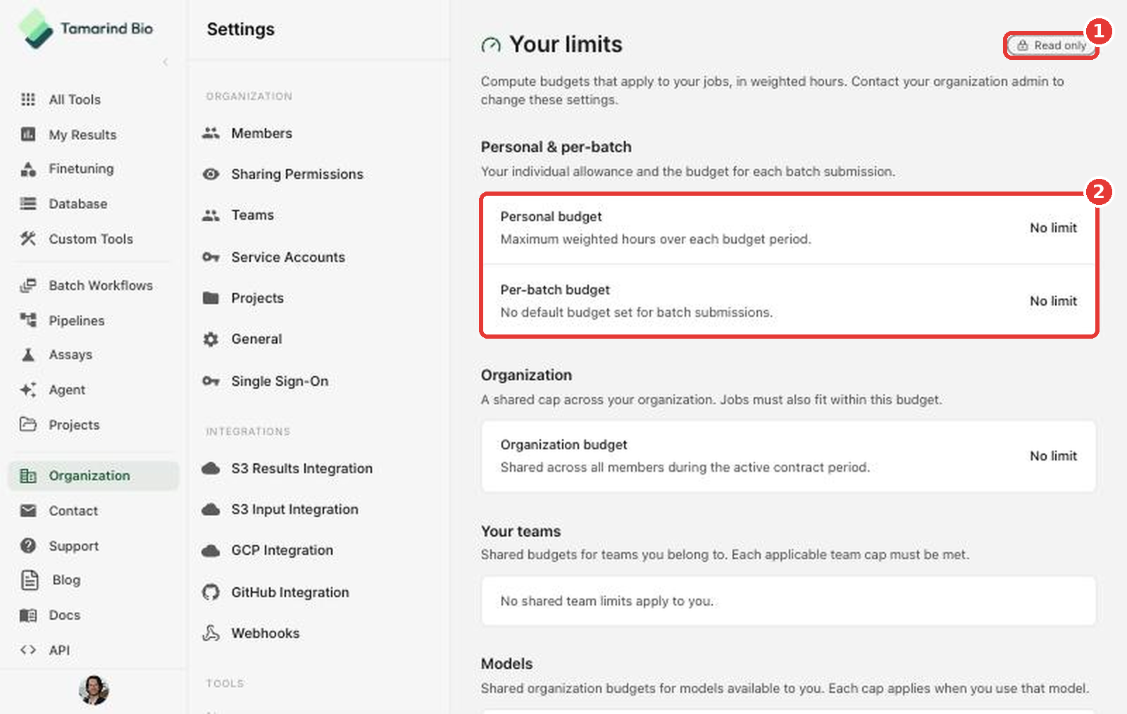 Your limits page
