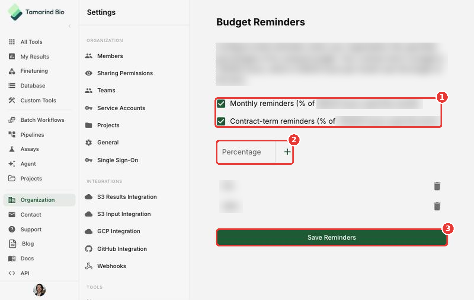 Budget Alerts page