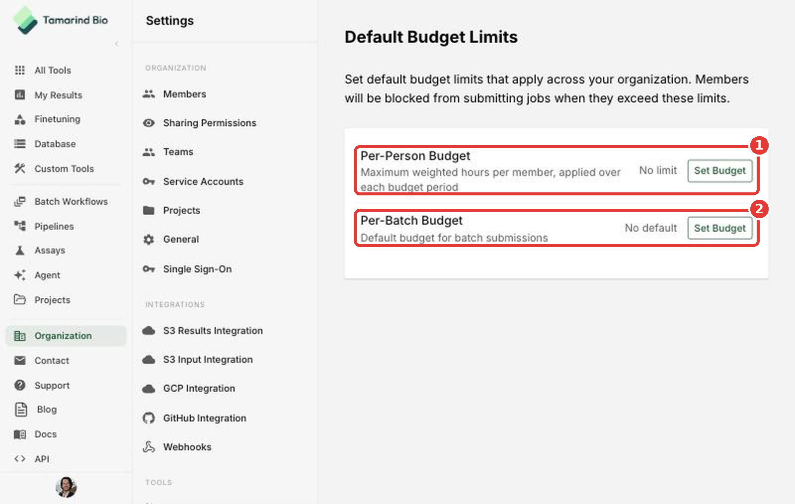 Default Budget Limits page