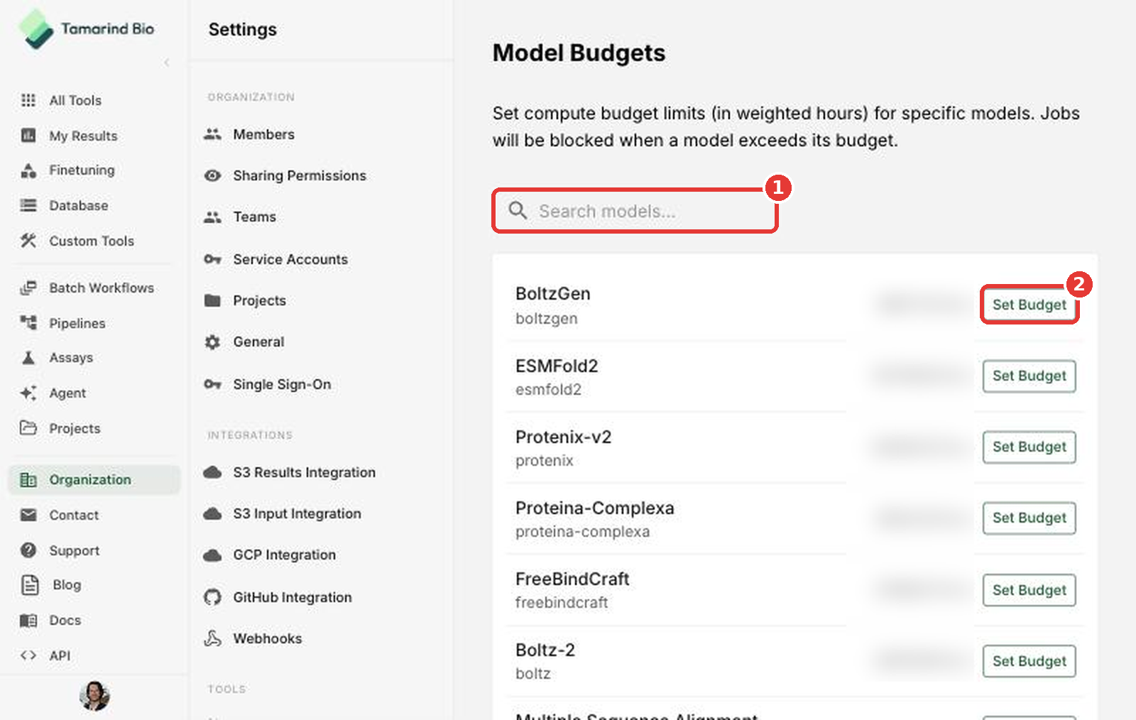 Model Budgets page
