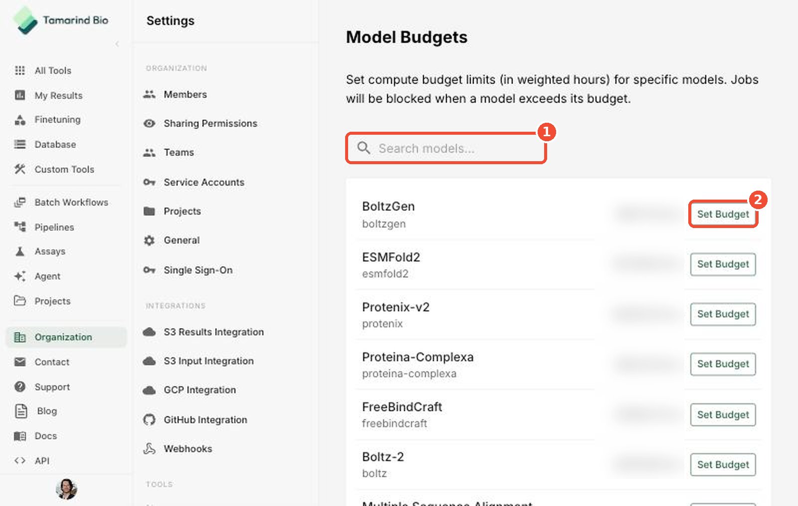 Model Budgets page