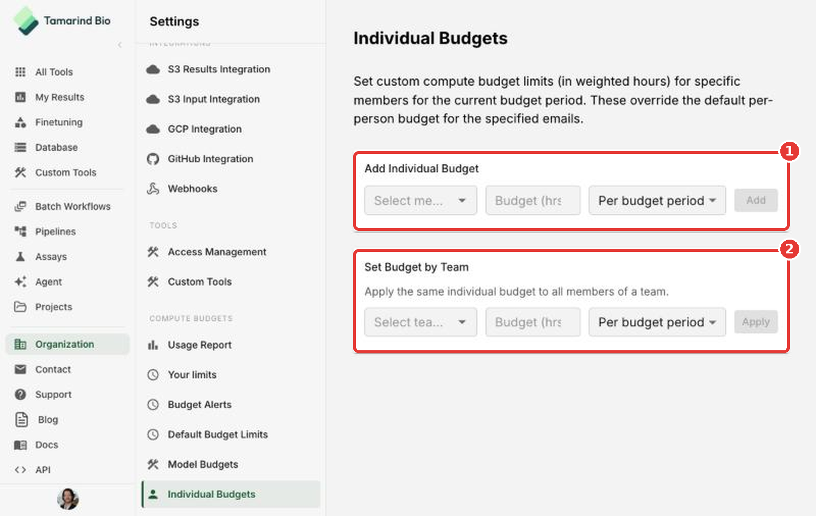 Individual Budgets page