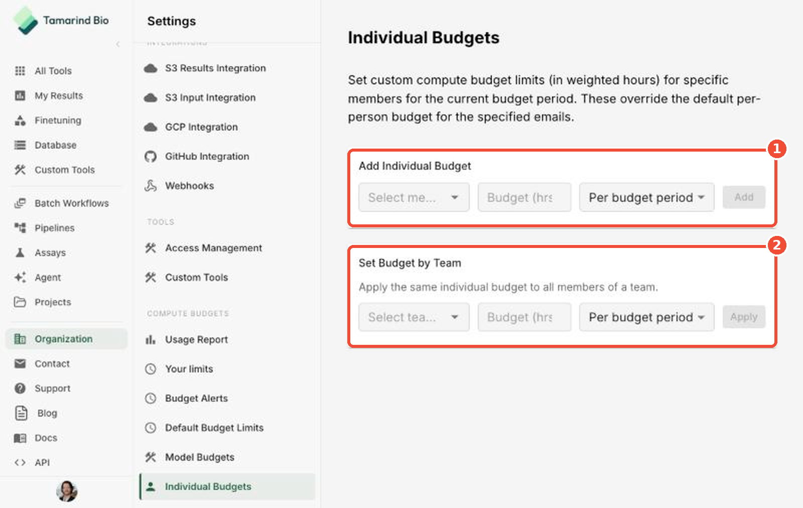 Individual Budgets page