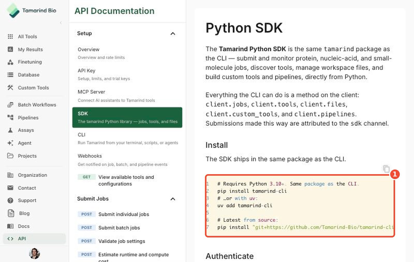 Python SDK page
