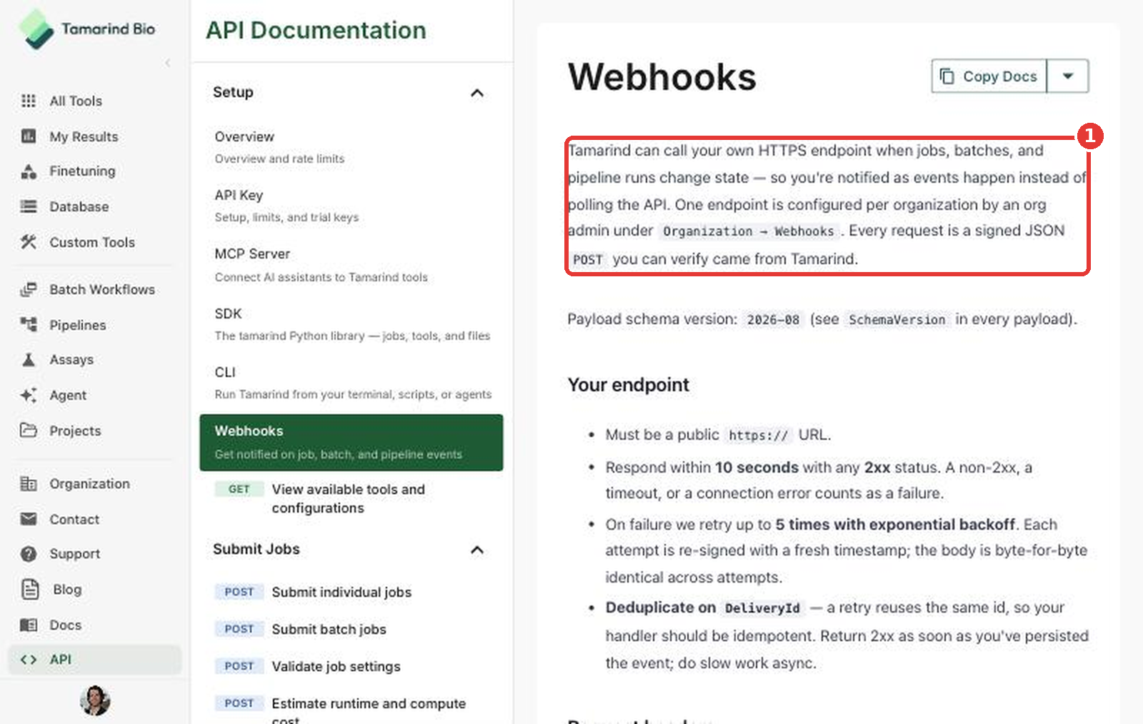 Webhooks page