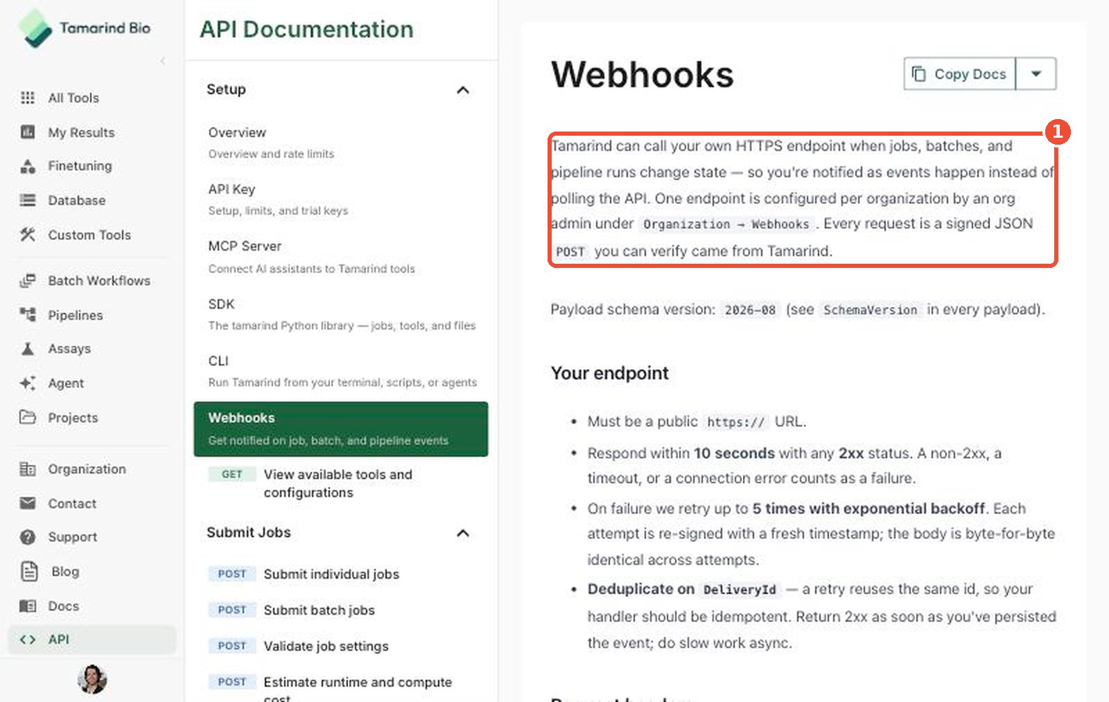 Webhooks page