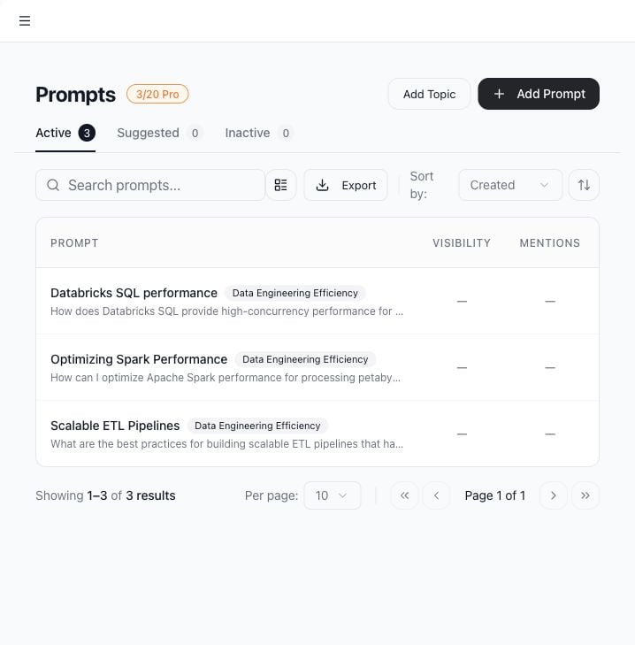Prompts page