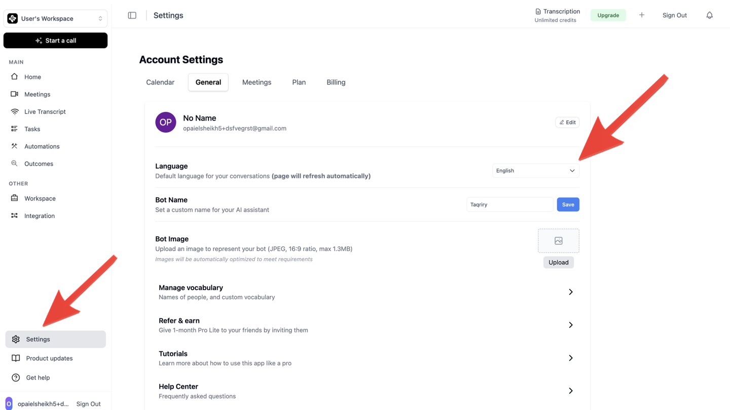 Change Language Settings
