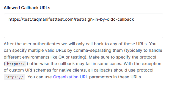 Allowed Callback Urls