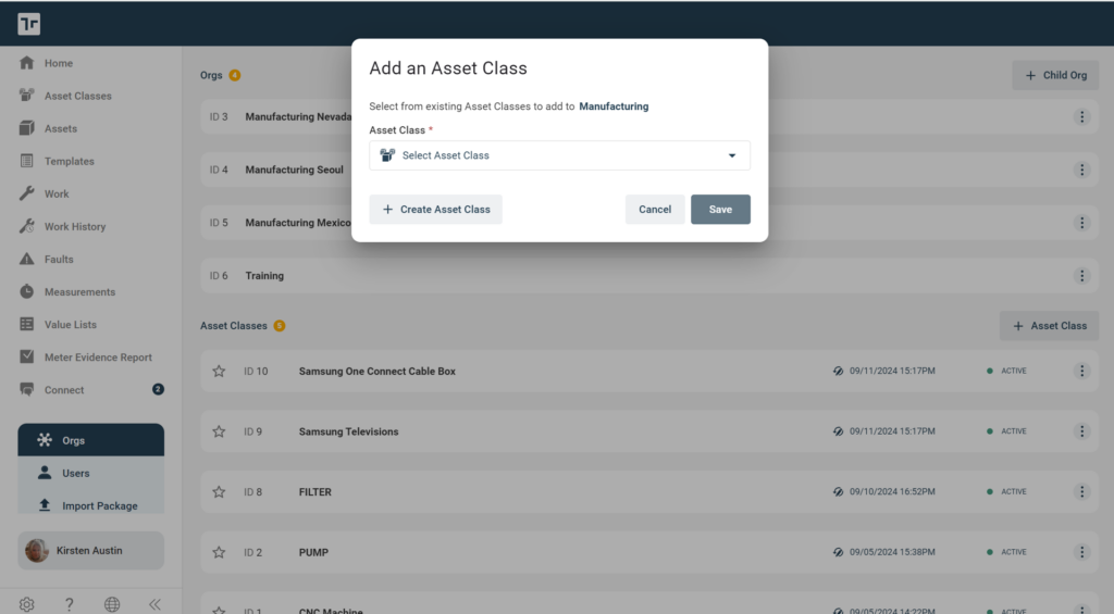 Asset Class Add From Org Detail