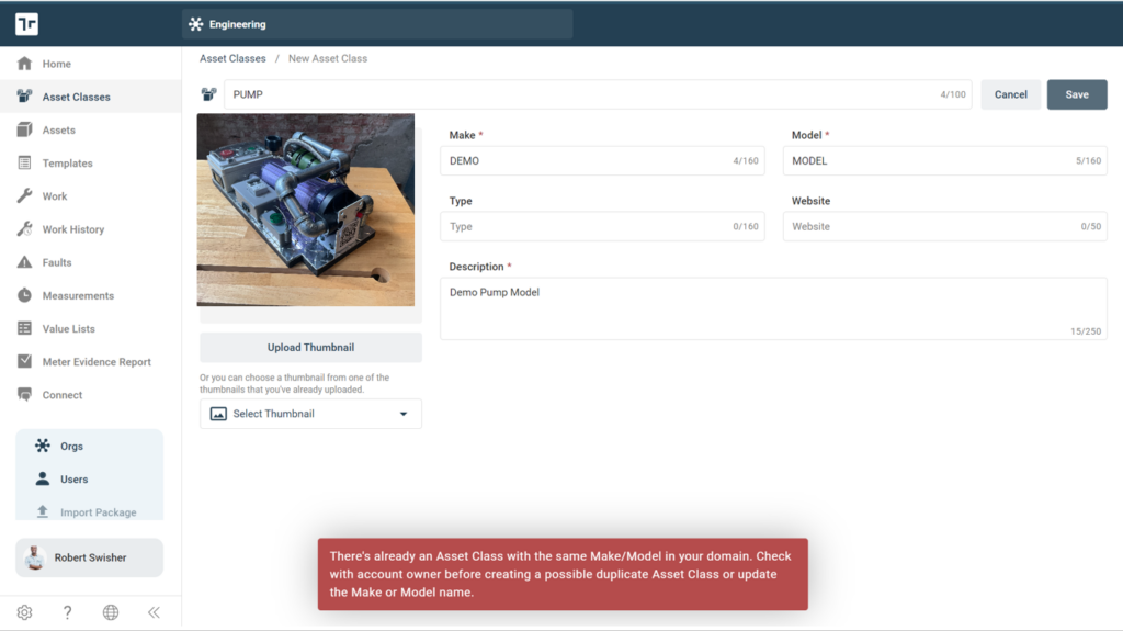 Asset Class Adding Same Make Model Not In Org