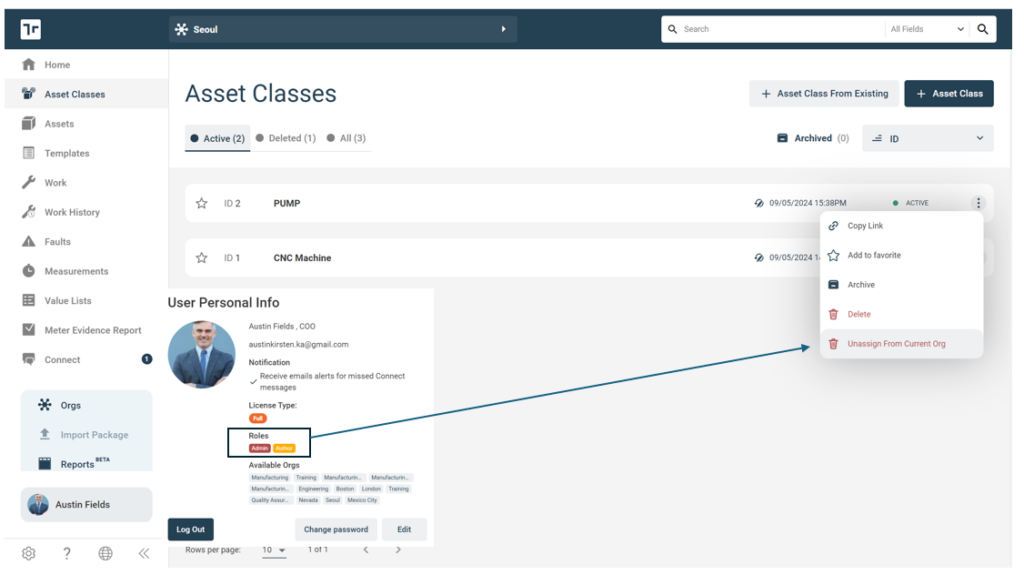 Asset Class Removing Unassigning Admin Author