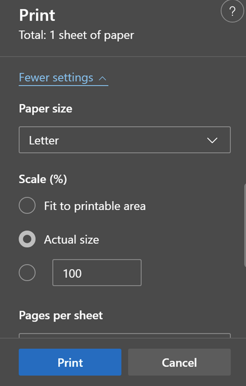 Print Dialogon Windows11