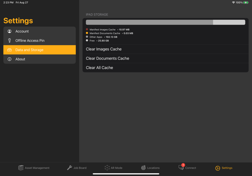 I Pad Settings Data And Storage