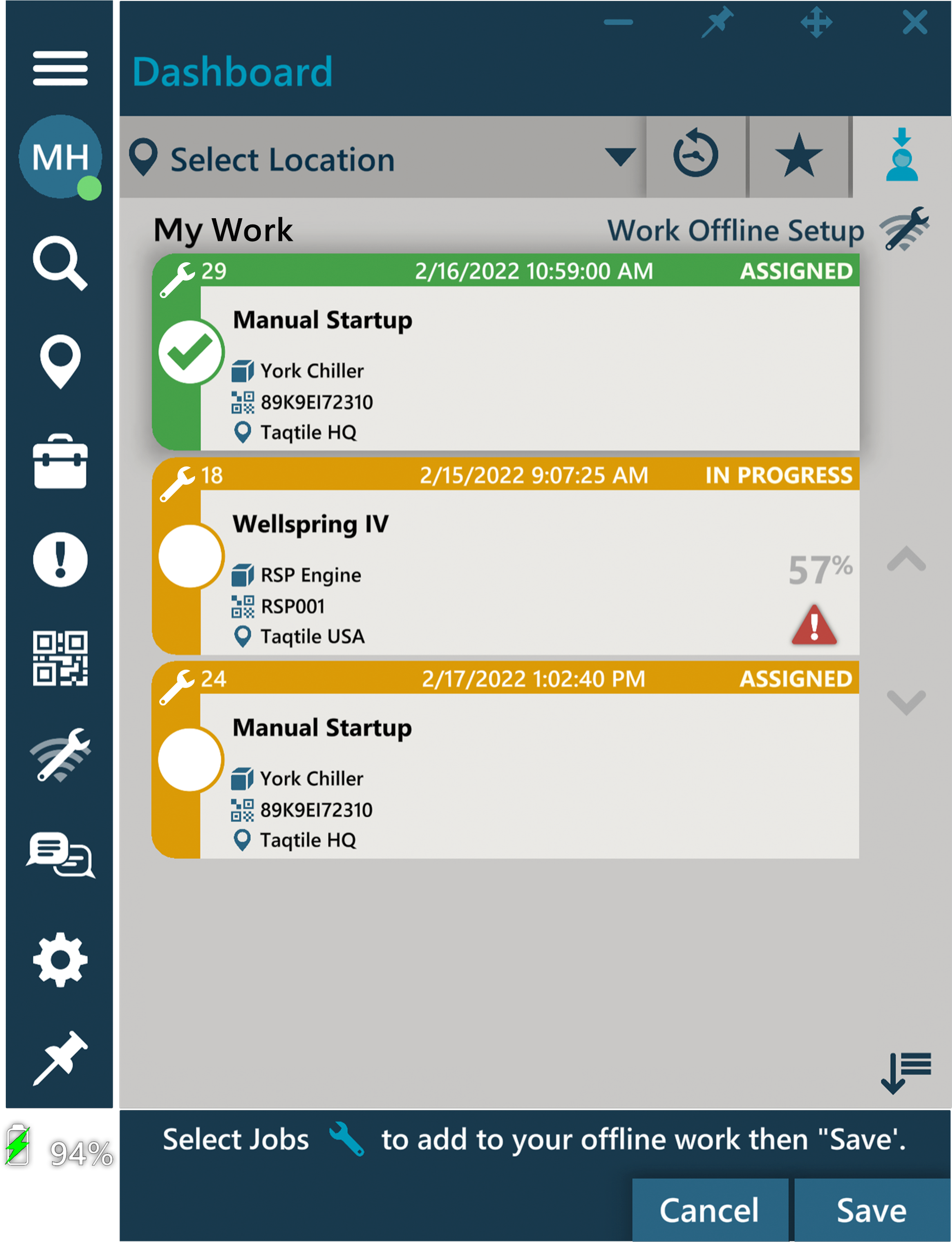 Dashboard My Jobs Work Offline Setup Updated