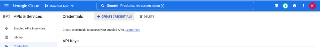 Google Console Create Credentials