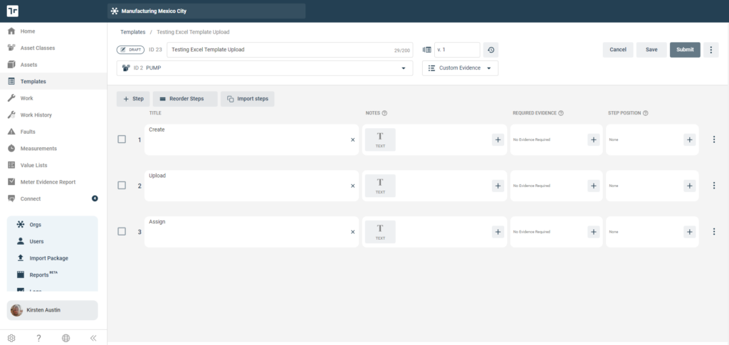 Import Excel Populated Template