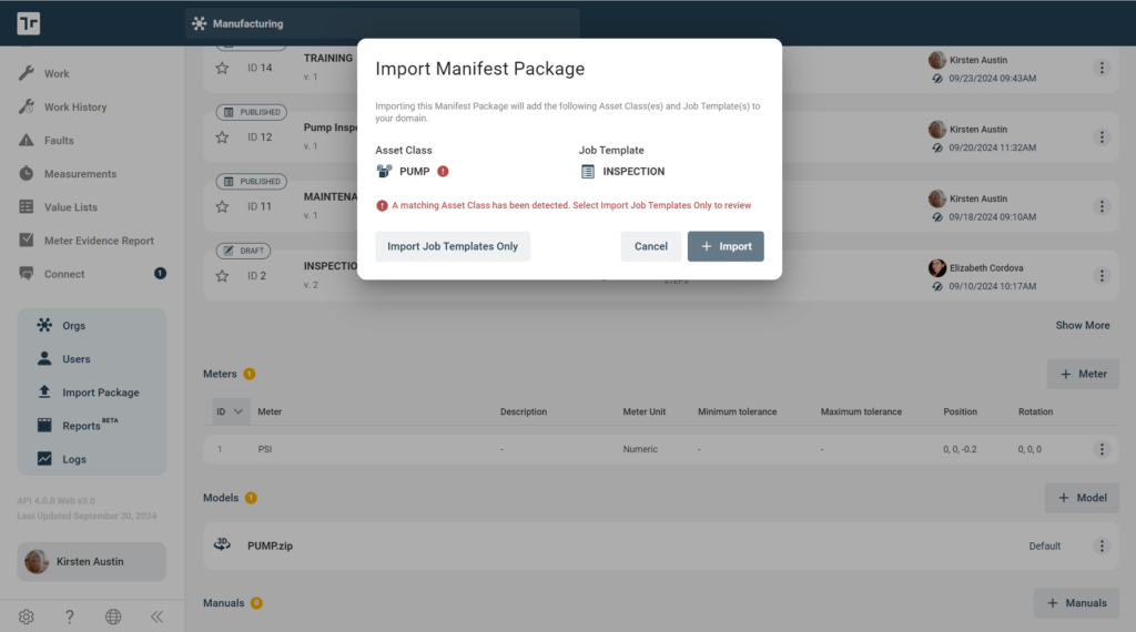 Import Asset Class Match Import Job Template Only