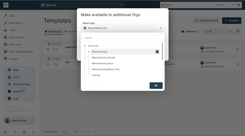 Import Job Template Only Org Selector