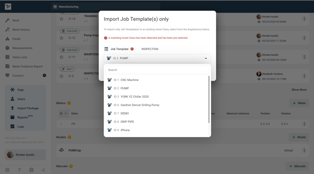 Import Job Templateonly Asset Class Selector