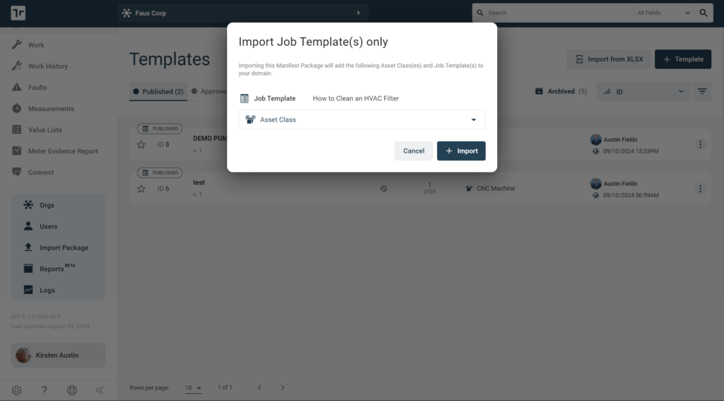 Import Job Templates Only Asset Class Selection1