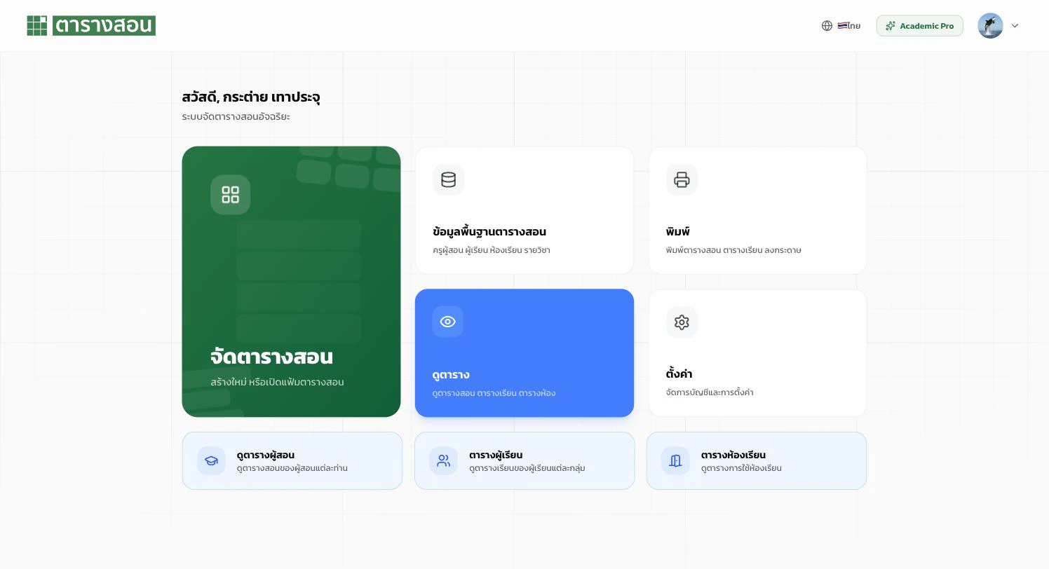 การ์ดดูตารางเมื่อขยายเมนูย่อย