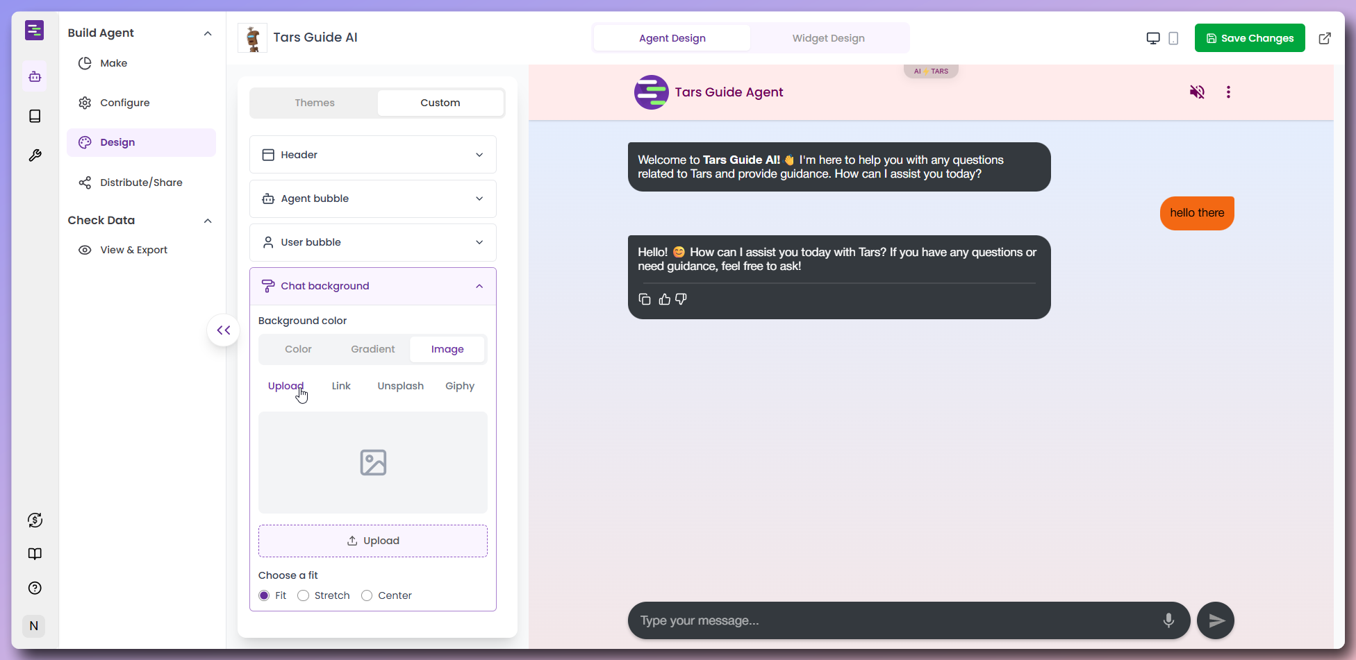 Background image upload options