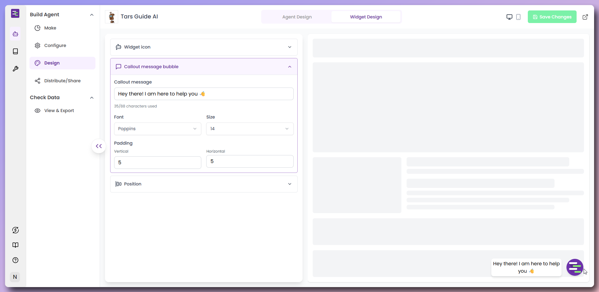 Widget design customization interface