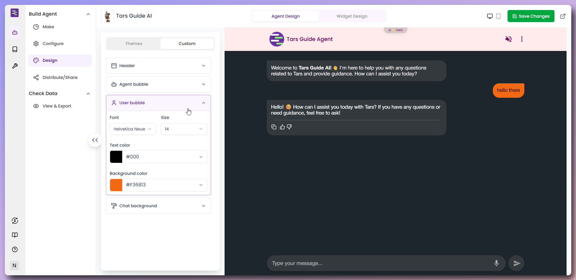 User message bubble customization