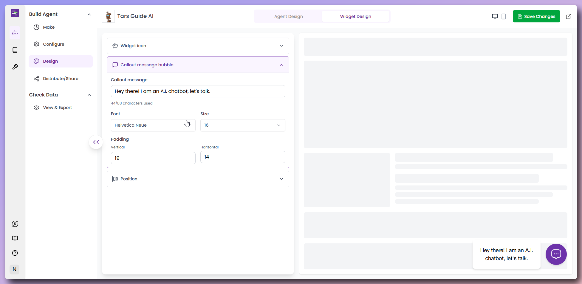 Widget callout message configuration