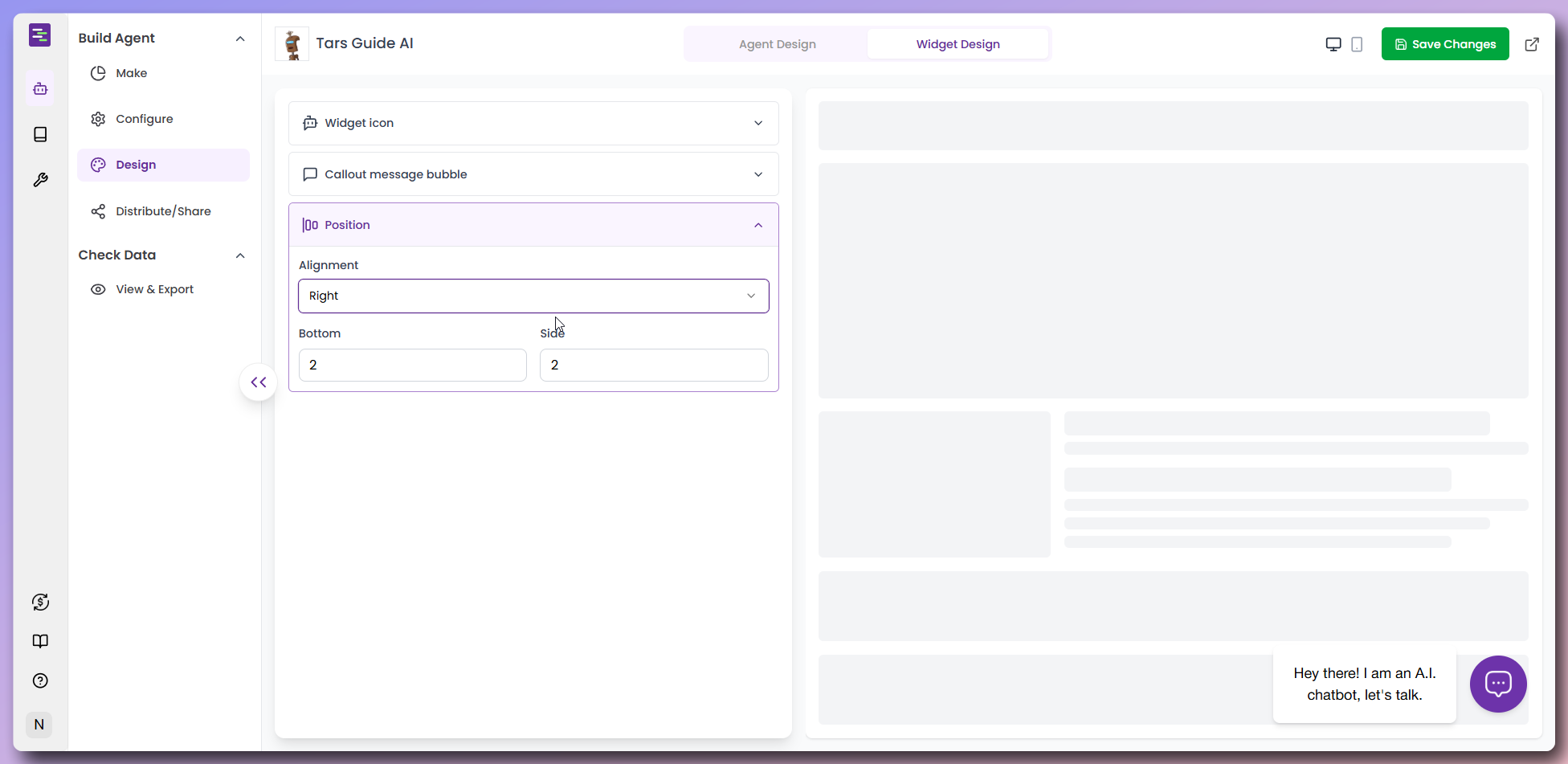 Widget position options - left and right placement