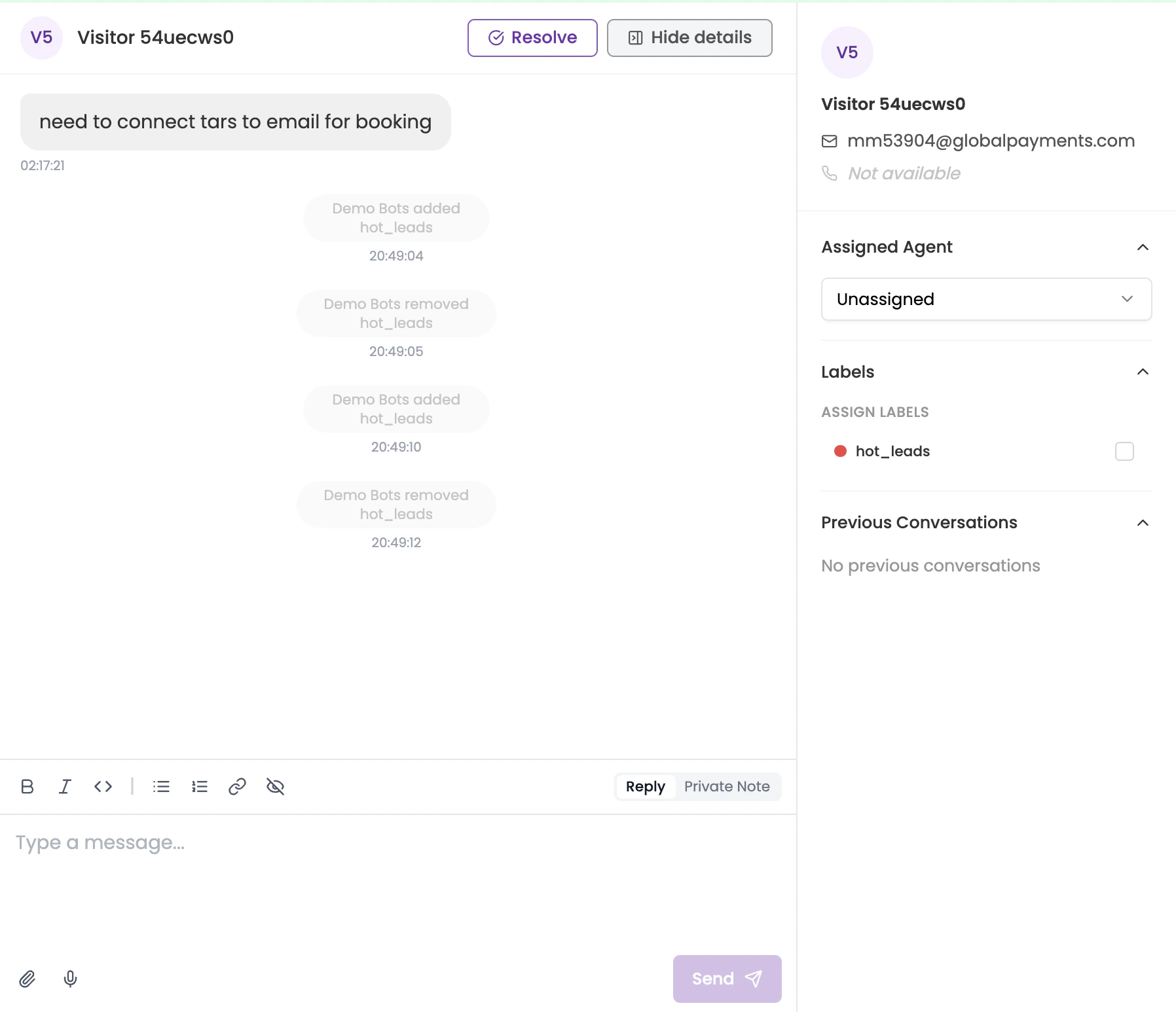 More Details panel showing Previous Conversations section