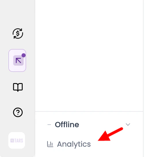Tars dashboard left sidebar showing the LiveChat icon