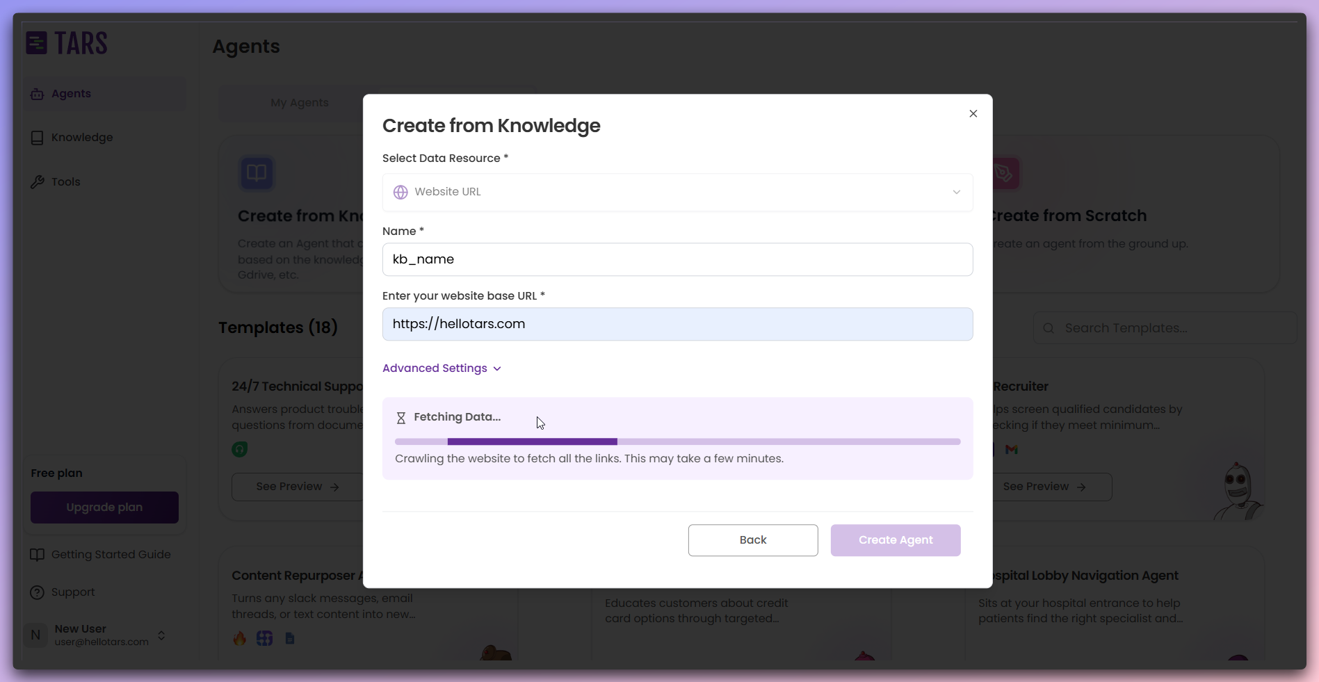 Active fetching process showing real-time scraping logs and progress
