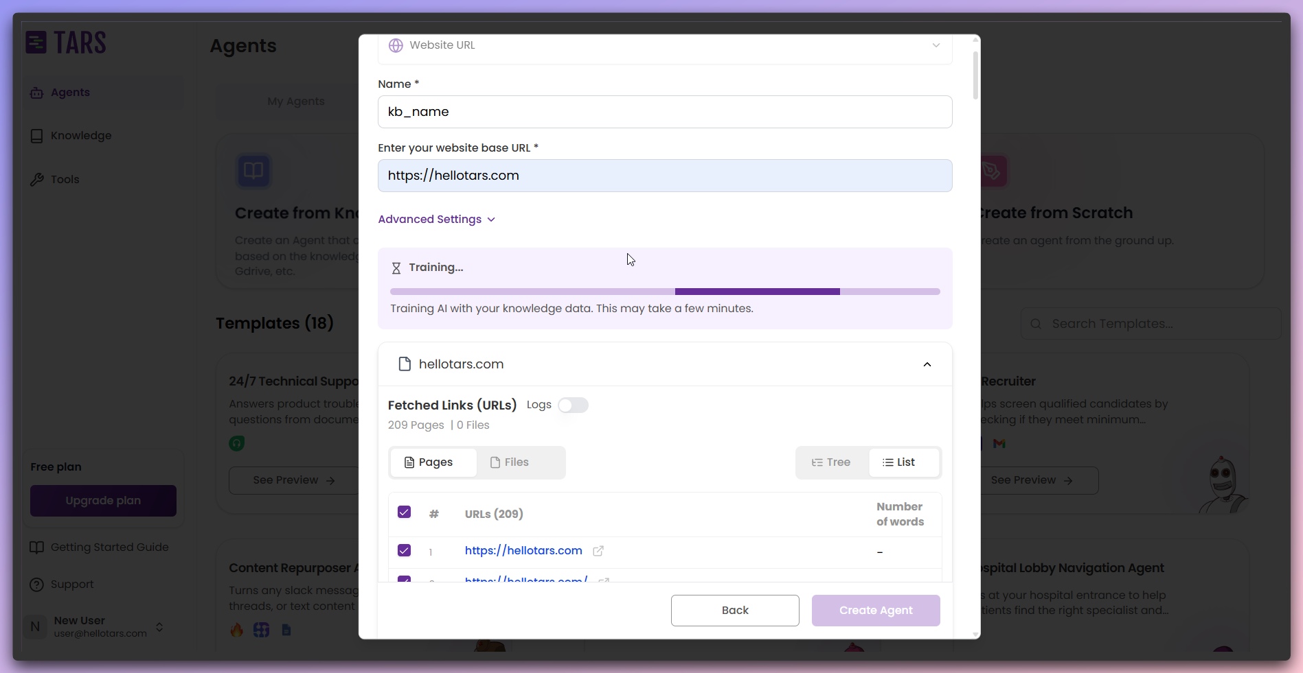 Active training process showing real-time training progress and logs