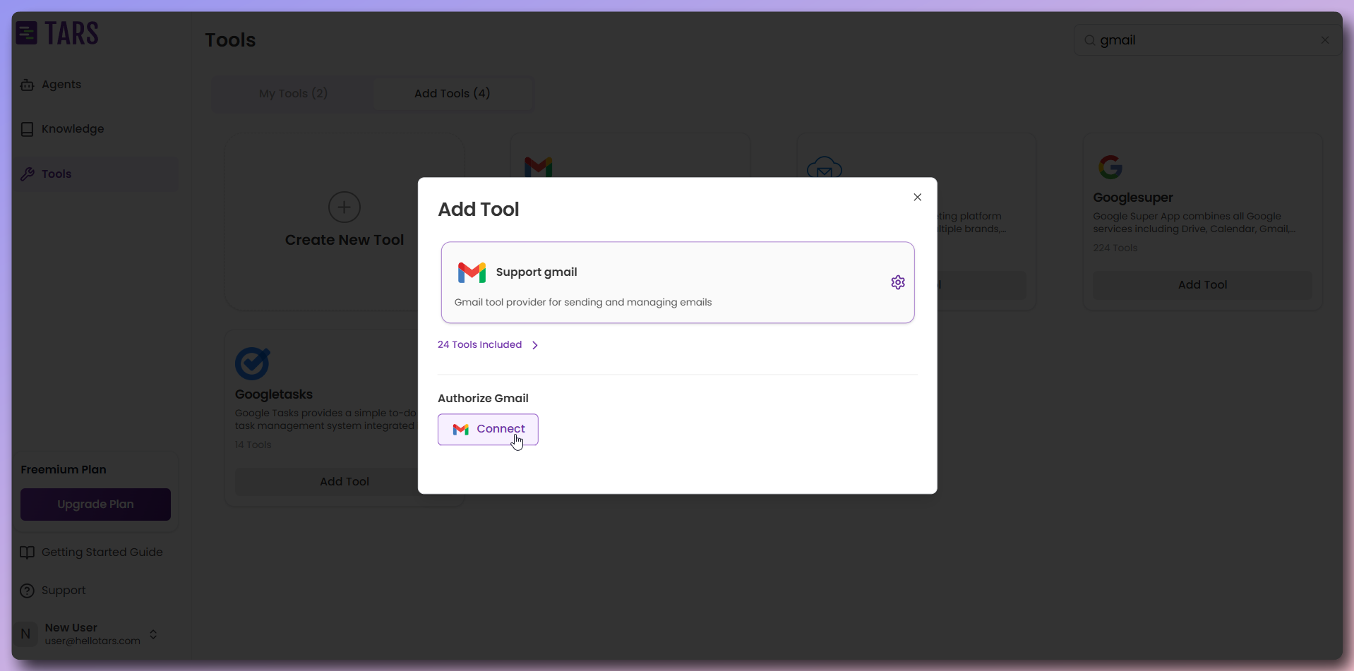 Connect button for tool integration