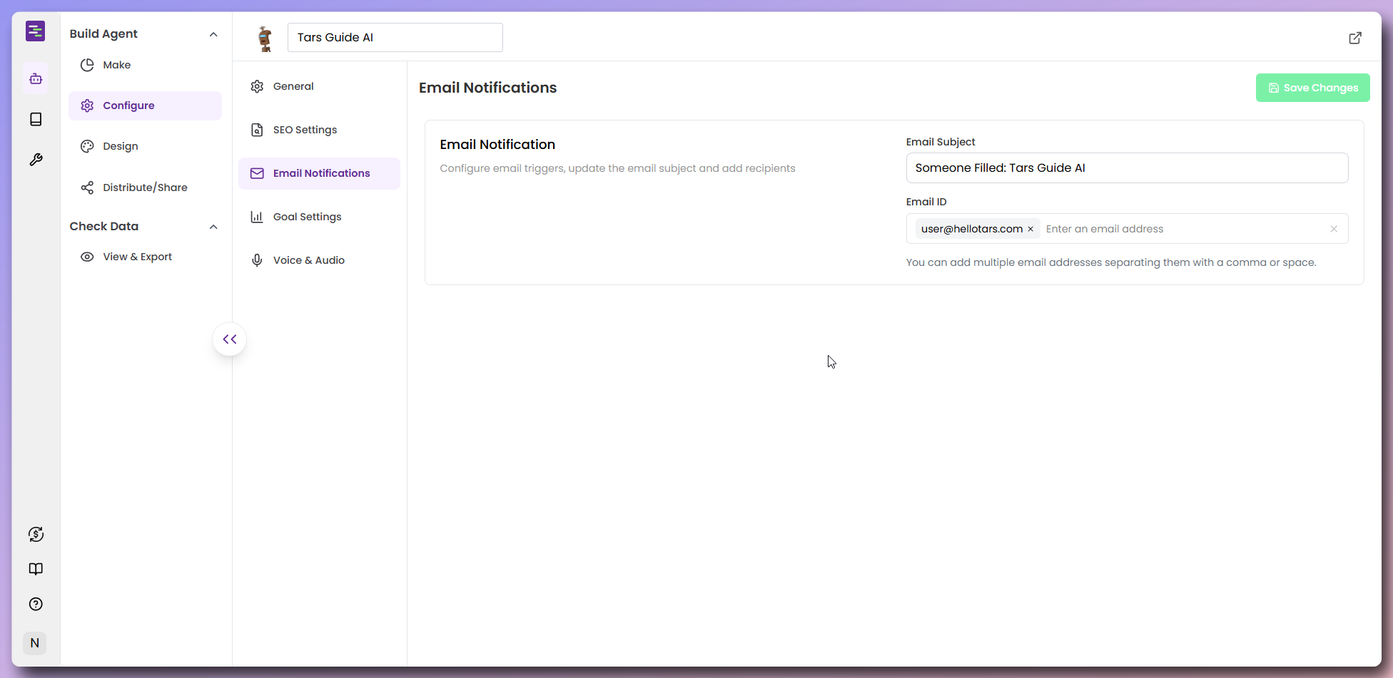 Email notification settings
