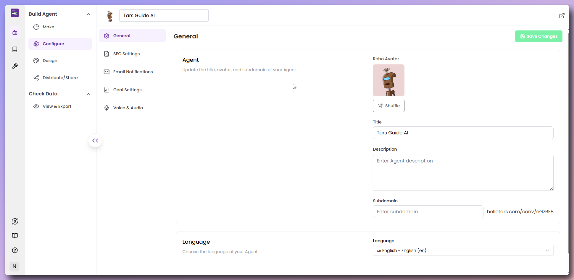 General settings configuration interface