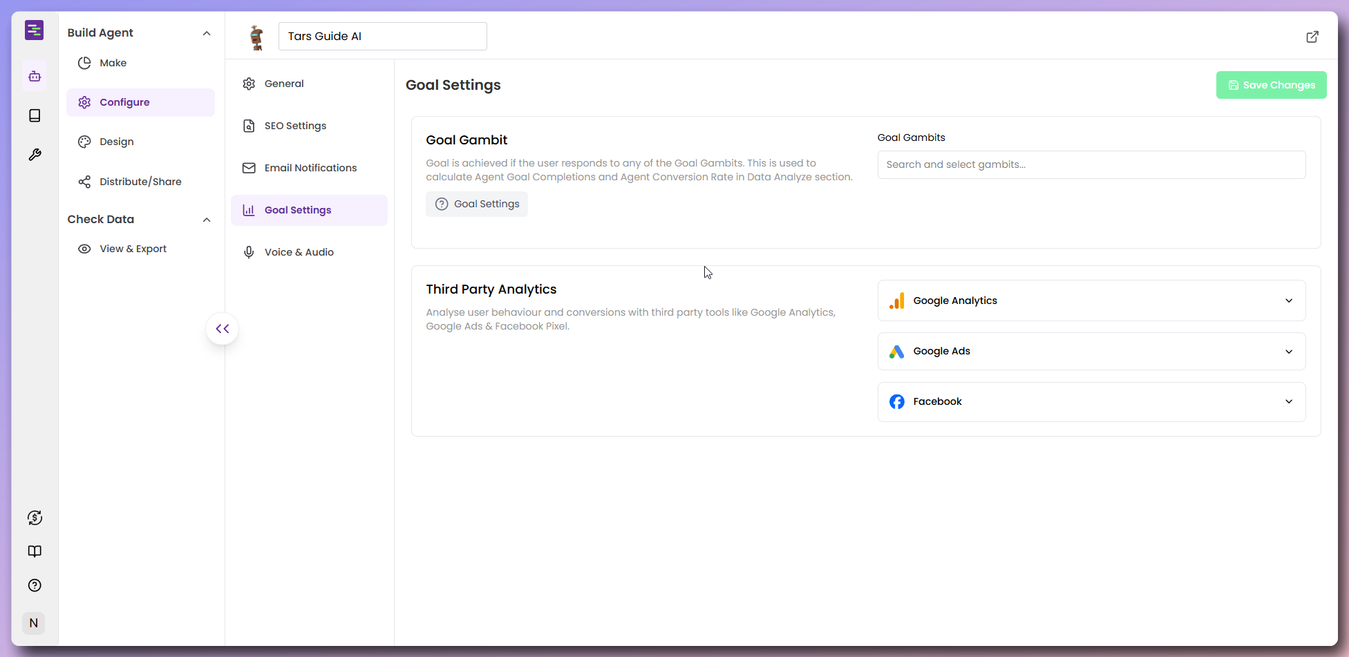 Goal settings and analytics configuration