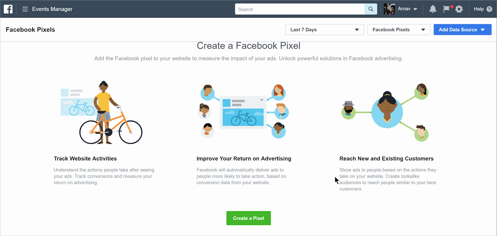 Clicking the Create a Pixel button on the Pixels page
