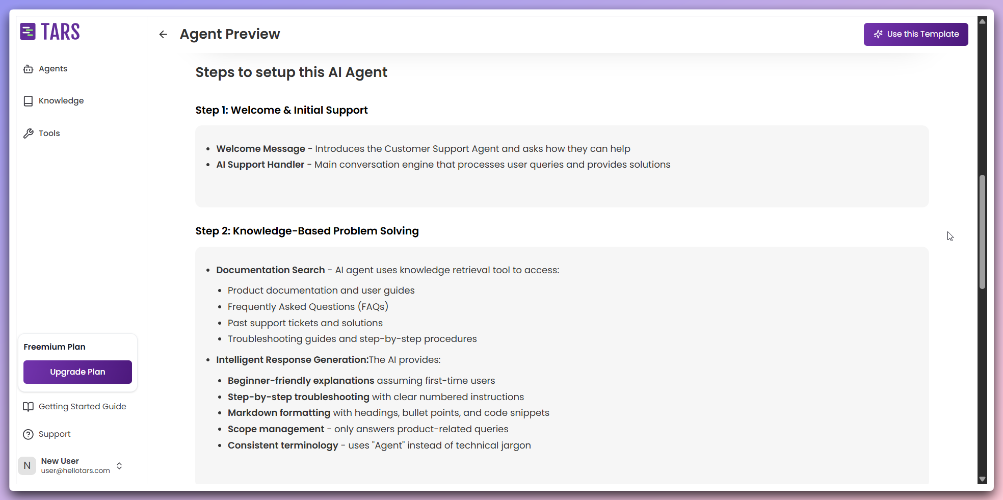 Step-by-step setup guide for template implementation