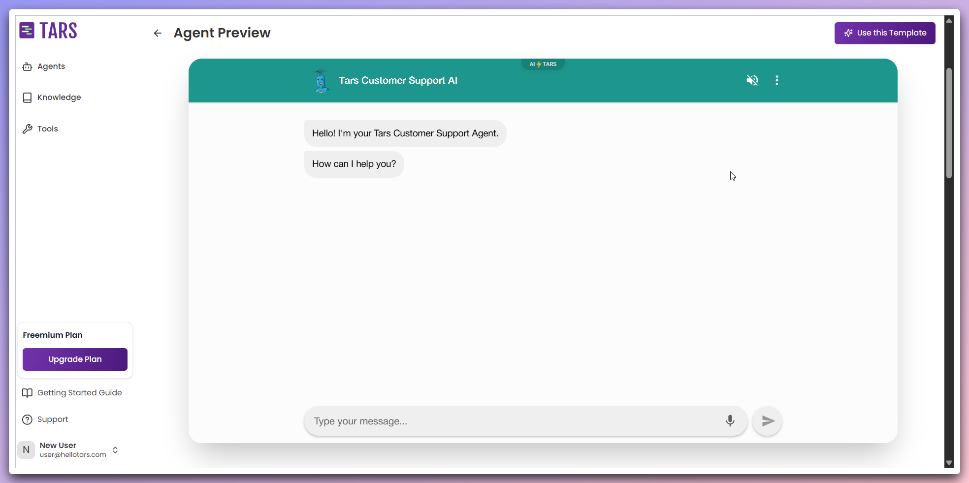 Interactive template preview with live chatbot widget for testing