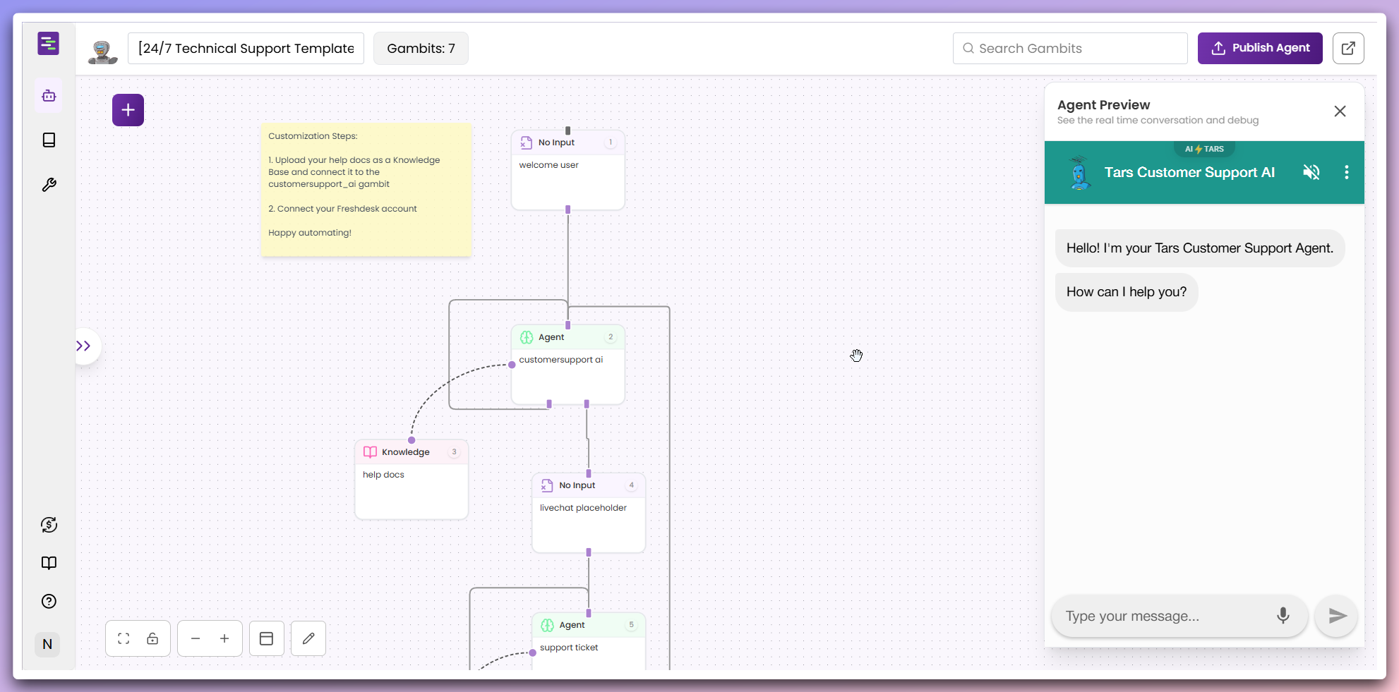Template-based agent created in canvas ready for customization