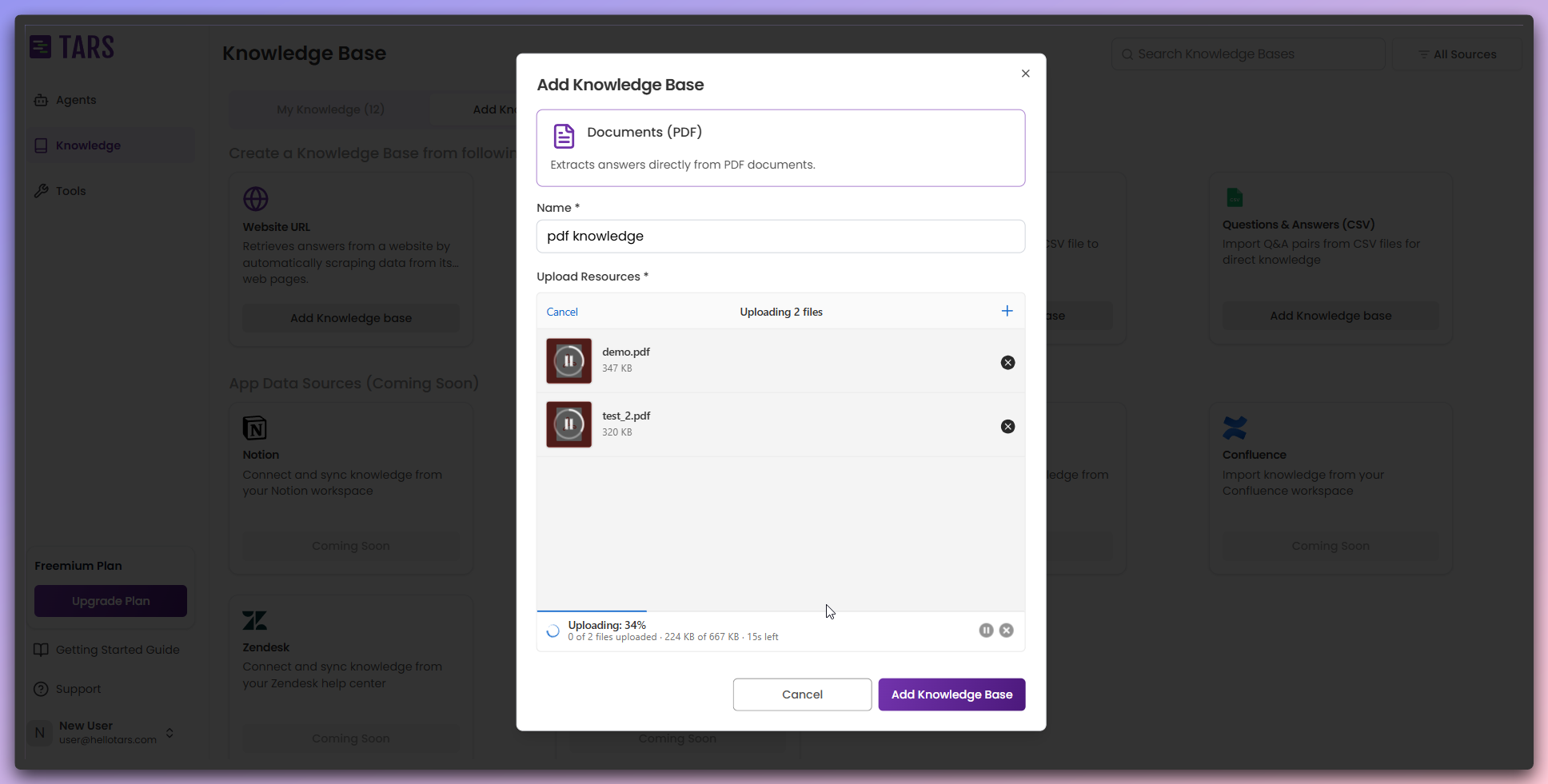Upload progress showing percentage and time remaining