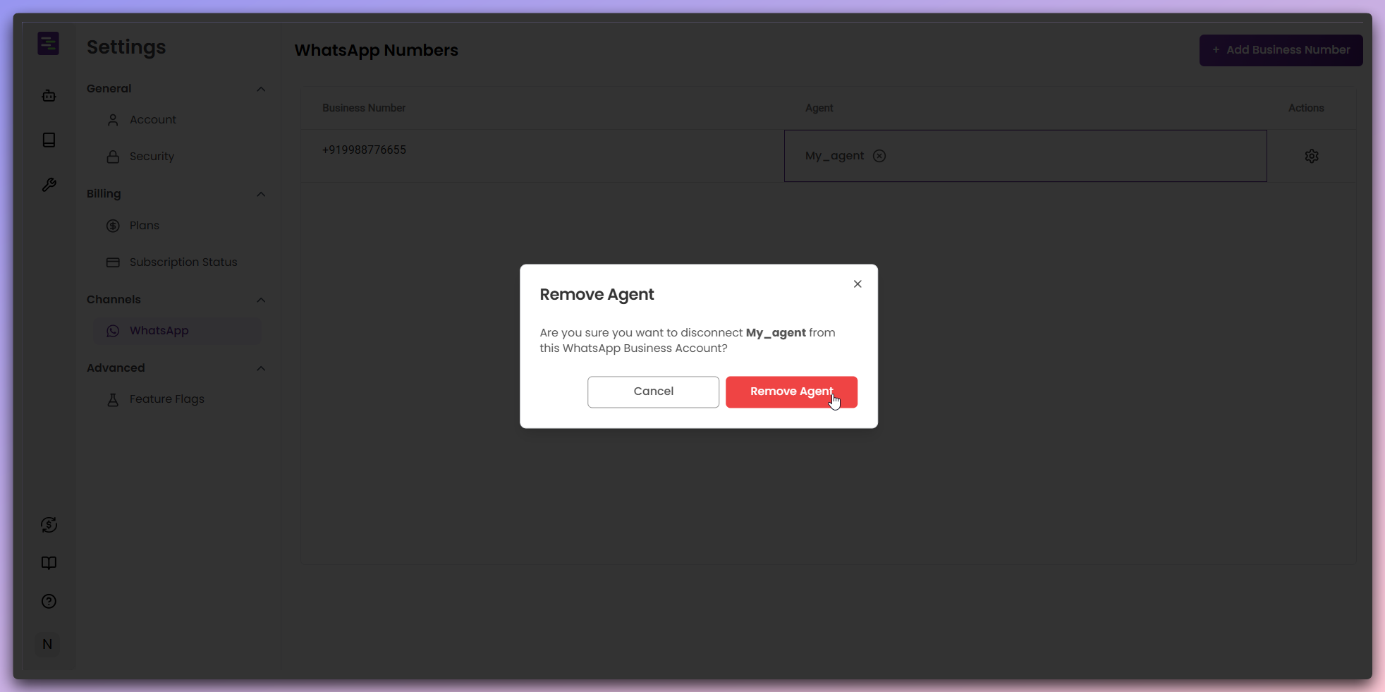 Remove Agent confirmation modal