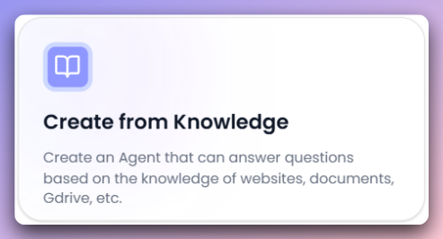 Create from Knowledge Base interface showing document upload and processing